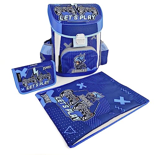 SCOOLSTAR SCHULRANZEN GAMER für Jungen 1 Klasse Tornister Schulrucksack Schultasche Grundschule super leicht | SET 3 teilig | inkl. Sportbeutel Federmäppchen von SCOOLSTAR