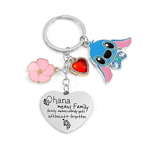 Stitch Gifts Niedliche Schlüsselanhänger Ohana Familie Freundschaft Geschenk Schlüsselanhänger Geschenk für Männer und Frauen Stich Stuff Schlüsselbund für Personalisierte | Herz Edelstahl keychain von SCOOVY