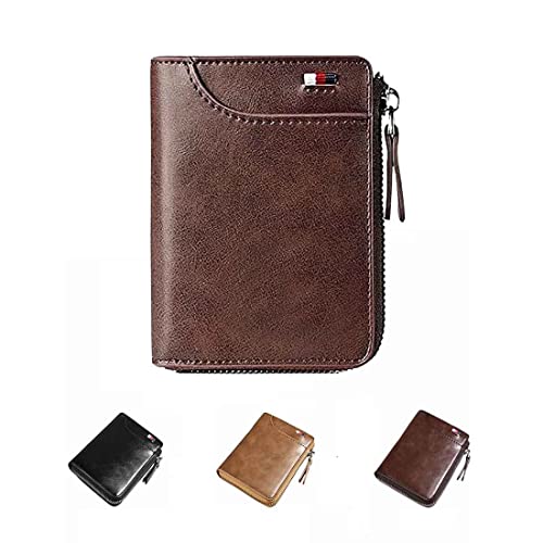 2023 Men'S New RFID Blocking Wallet Technology,Waterproof Durable Pu Leather Wallet,Large Capacity Metal Zipper Wallets,Credit Card Holder,Minimalist pocket fold Travel Thin security Wallet (Brown) von SCORRO