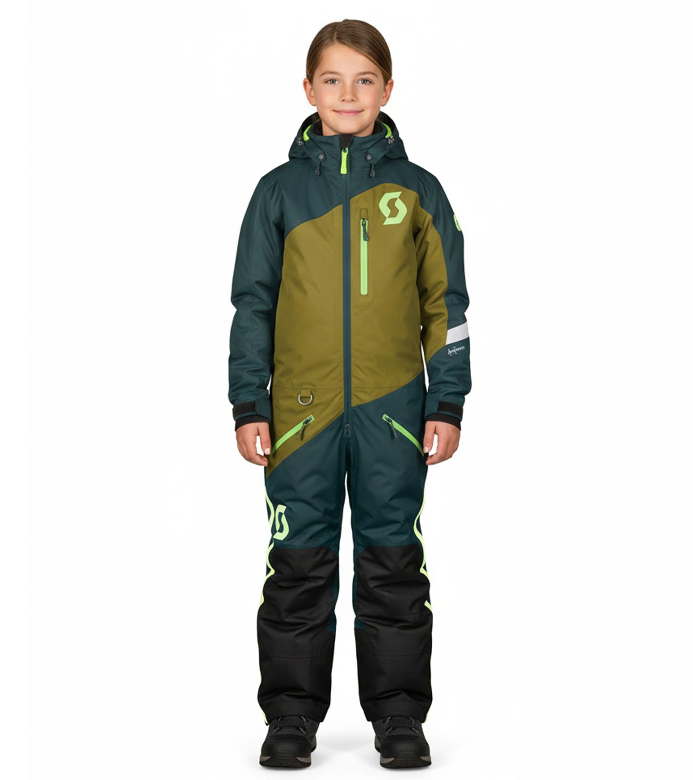 SCOTT DS Dryo Monosuit Kinder Winter-/Schneemobil-Einteiler mit DRYOsphere 2L-Membran Motorfahrten im Schnee Winter-Offroad-Einsatz 292397 7650 Türkis/Olivgrün von SCOTT