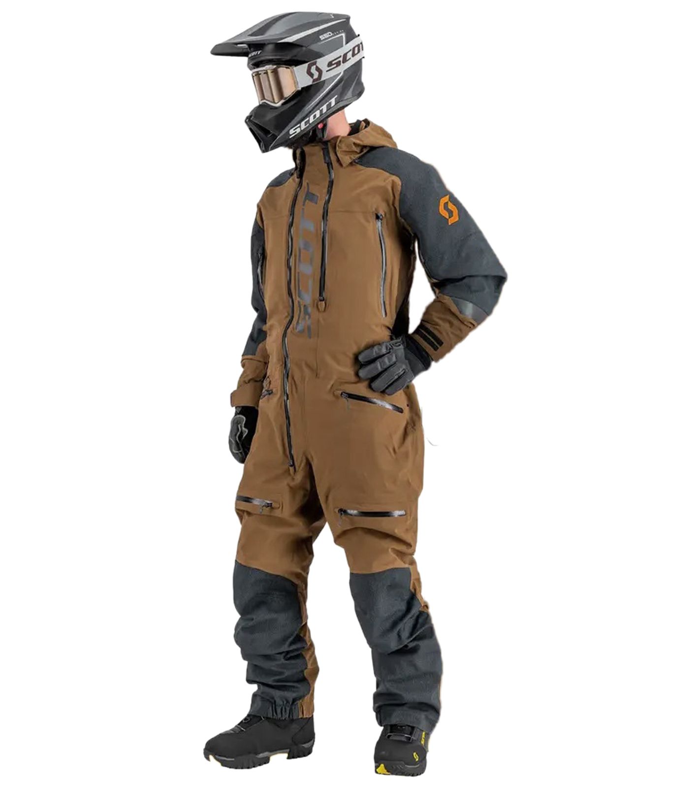 SCOTT DS Flex Dryo Monosuit Herren Winter-/Schneemobil-Einteiler mit wasserabweisenden YKK Aquaguard-Reißverschlüssen Motorfahrten im Schnee Winter-Offroad-Einsatz 278410 7056 Braun/Schwarz von SCOTT