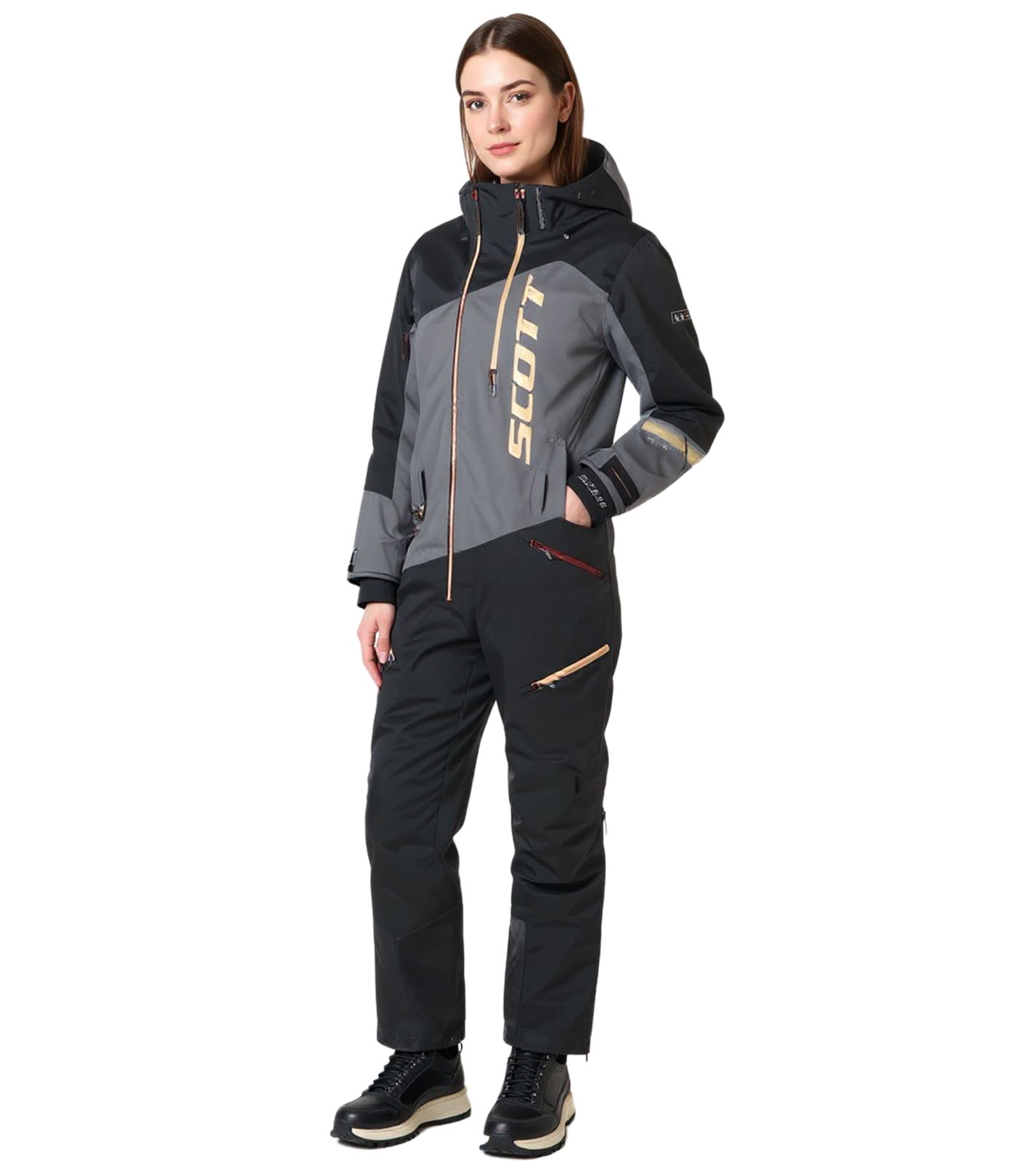 SCOTT DS Shell Dryo Monosuit Damen Winter-/Schneemobil-Einteiler mit DRYOsphere 2L-Membran Motorfahrten im Schnee Winter-Offroad-Einsatz 282394 7425 Schwarz/Grau von SCOTT