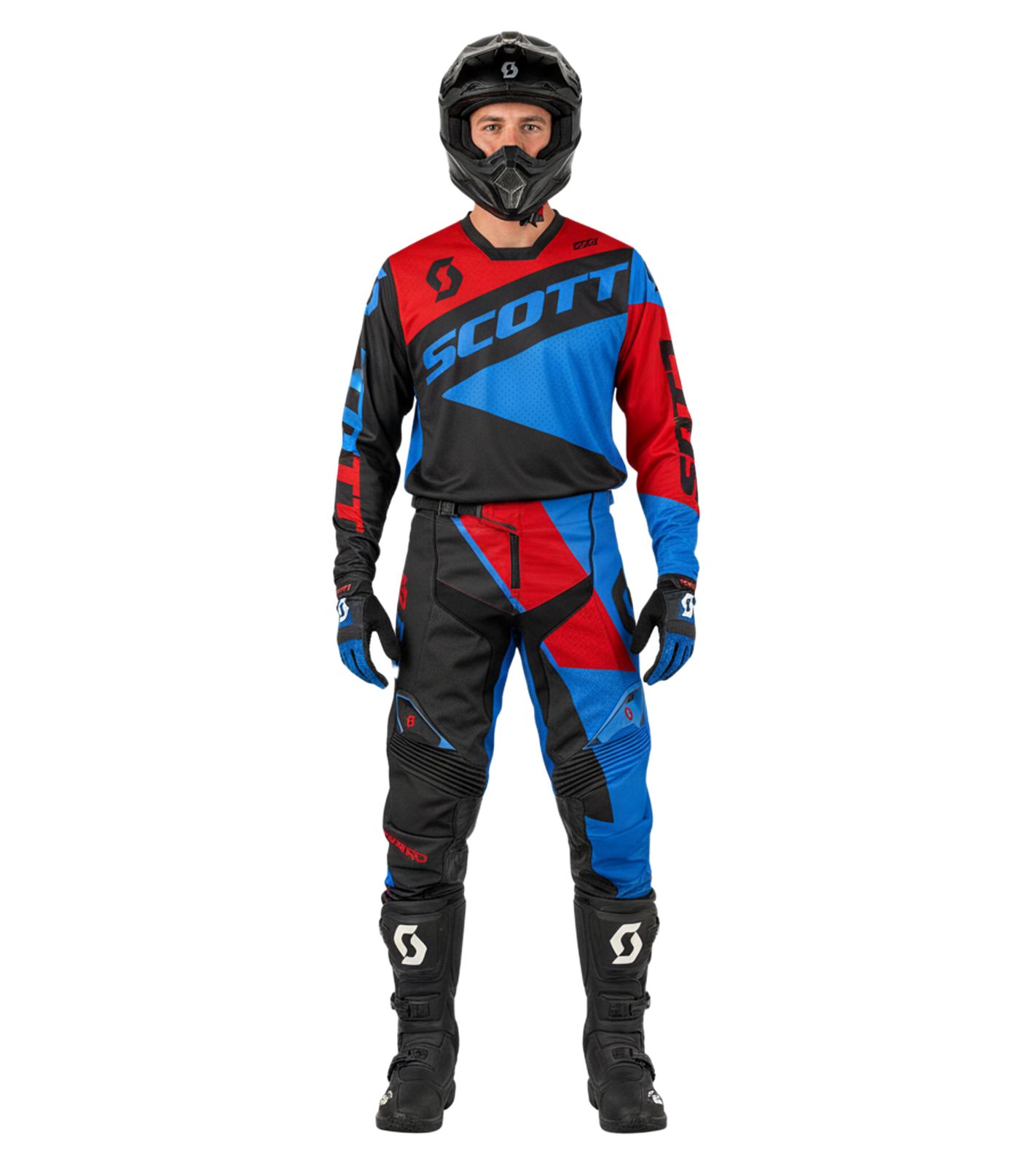 SCOTT Eco Track Herren Moto-Cross Hose Motorsport-Kleidung mit Leder-Verstärkung im Kniebereich 418587 7698 Schwarz/Blau/Rot von SCOTT