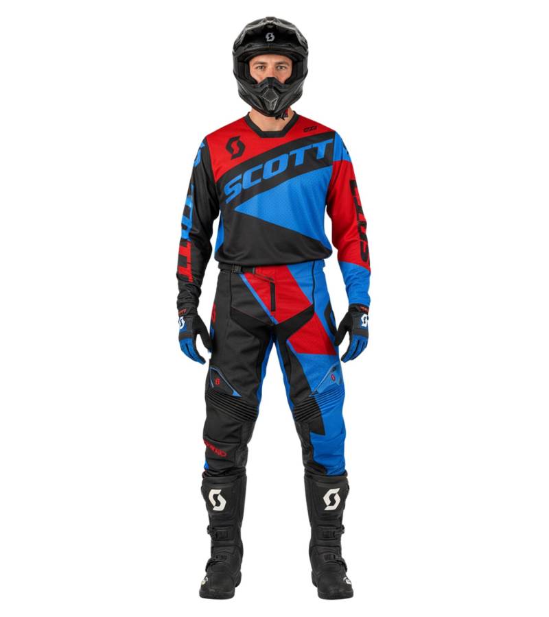 SCOTT Eco Track Herren Moto-Cross Hose Motorsport-Kleidung mit Leder-Verstärkung im Kniebereich 418587 7698 Schwarz/Blau/Rot von SCOTT
