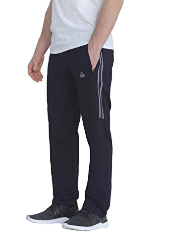 SCR SPORTSWEAR Gestreifte Sweatpants für Herren, Workout, Training, Lounge, Hose mit Reißverschlusstaschen, 30, 33, 36, lange Innennaht für große Männer - Schwarz - S x 36L von SCR SPORTSWEAR