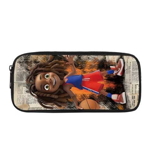 SCRAWLGOD 4-in-1 Kinder-Rucksack, Schulanfang, große Lunchbox, Federmäppchen mit Wasserflaschentasche, Sets für Mädchen und Jungen, Basketball, afrikanisches Mädchen, Cartoon, Federmäppchen von SCRAWLGOD