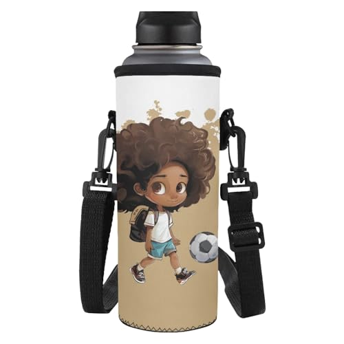 SCRAWLGOD 4-in-1 Kinder-Rucksack, Schulanfang, große Lunchbox, Federmäppchen mit Wasserflaschentasche, Sets für Mädchen und Jungen, Niedliches afrikanisches Mädchen, Cartoon, Wasserflaschenhalter von SCRAWLGOD