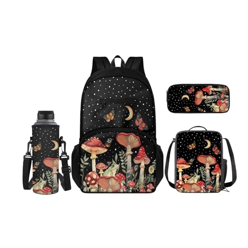 SCRAWLGOD 4-teiliges Kinder-Rucksack-Set, Schul-Büchertasche mit isolierter Lunchbox, Federmäppchen, Wasserflaschenhalter für Mädchen und Jungen, Braun von SCRAWLGOD