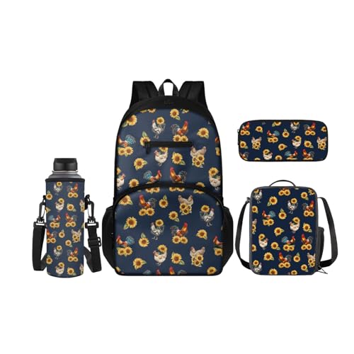 SCRAWLGOD 4-teiliges Kinder-Rucksack-Set, Schul-Büchertasche mit isolierter Lunchbox, Federmäppchen, Wasserflaschenhalter für Mädchen und Jungen, Dackel von SCRAWLGOD