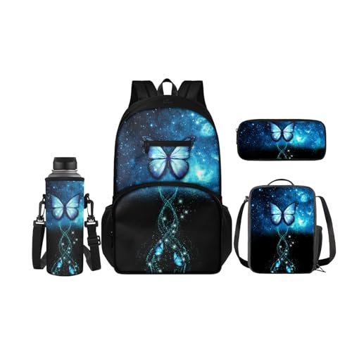 SCRAWLGOD 4-teiliges Kinder-Rucksack-Set, Schul-Büchertasche mit isolierter Lunchbox, Federmäppchen, Wasserflaschenhalter für Mädchen und Jungen, Sonnenblumen-Flaggen-Design von SCRAWLGOD