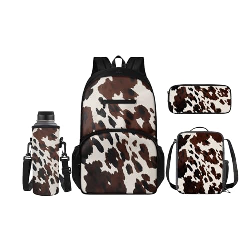 SCRAWLGOD 4-teiliges Kinder-Rucksack-Set, Schul-Büchertasche mit isolierter Lunchbox, Federmäppchen, Wasserflaschenhalter für Mädchen und Jungen, Sunower Huhn von SCRAWLGOD