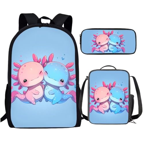 SCRAWLGOD Axolotl süßer Rucksack für Mädchen in der Mittelschule, mit Lunchbox, Büchertaschen für Teenager-Mädchen, 10–12/8–12/6–8, Lunchbox, Blau, Salamander, Elementar-Büchertasche, Schultasche, SCRAWLGOD Axolotl süßer Rucksack für Mädchen in der Mittelschule, mit Lunchbox, Büchertaschen für Teenager-Mädchen, 10–12/8–12/6–8, Lunchbox, Blau, Salamander, Elementar-Büchertasche, Schultasche, von SCRAWLGOD