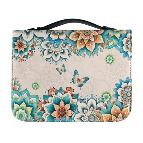 SCRAWLGOD Bibelhülle aus Leder mit Reißverschluss, Boho-Mandala, Schmetterling, Bibeltasche für Damen und Mädchen, Bibeltasche, geeignet für die meisten Bibel-Notizbücher, Schriftdesign von SCRAWLGOD