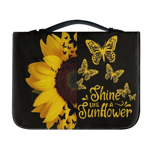 SCRAWLGOD Bibelhülle mit Sonnenblumen- und Schmetterlingsmotiv für Damen, stilvolle große Bibelhülle für Herren, Bibeltasche mit Griff, Bibeltasche, Tagebuch, Tragetasche, Buchschutz für von SCRAWLGOD