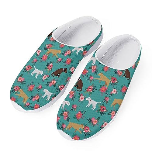 SCRAWLGOD Braethable Garten Clog Schuhe für Frauen mit Fußgewölbeunterstützung Personalisierte Gartenschuhe Frauen Walking Sneakers, Floraler Hund, 42 EU von SCRAWLGOD