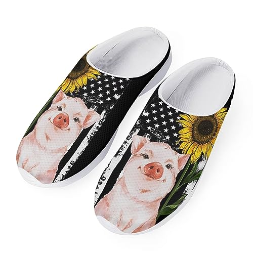 SCRAWLGOD Braethable Garten Clog Schuhe für Frauen mit Fußgewölbeunterstützung Personalisierte Gartenschuhe Frauen Walking Sneakers, Schwein Sonnenblume, 41 EU von SCRAWLGOD