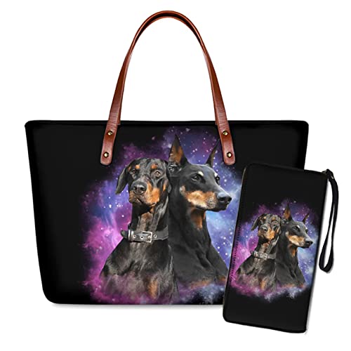 SCRAWLGOD Butterfly-Geldbörsen und Handtaschen-Sets für Damen, Top-Griff, Schultertasche mit passenden Geldbörsen, 2 Stück, Dobermann Pinscher Galaxy, Einheitsgröße von SCRAWLGOD