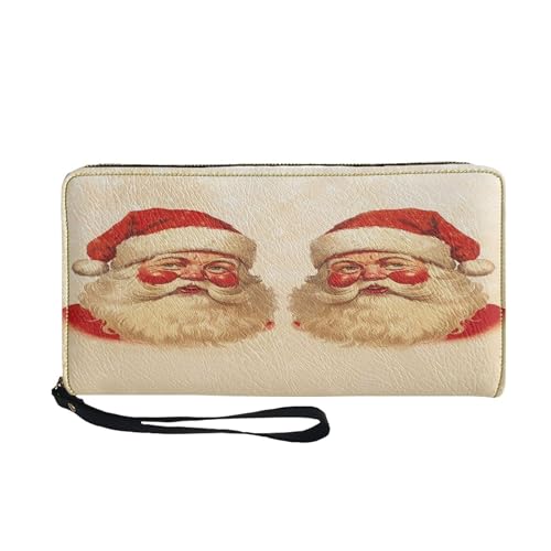 SCRAWLGOD Damen Lange Geldbörse um Reißverschluss Kartenhalter Geldbörse Clutch Tasche mit Handschlaufe, Weihnachtsmann Cartoon von SCRAWLGOD