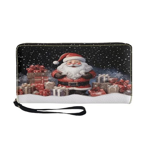 SCRAWLGOD Damen Lange Geldbörse um Reißverschluss Kartenhalter Geldbörse Clutch Tasche mit Handschlaufe, Weihnachtsmann-Geschenk von SCRAWLGOD