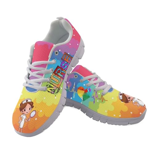 SCRAWLGOD Damen-Laufschuhe, Schlupfschuhe, Wanderschuhe, Schnürung, atmungsaktiv, athletisch, Tennisschuhe, weiche Workout-Sneaker, Rainbow Nurse, 39 1/3 EU von SCRAWLGOD