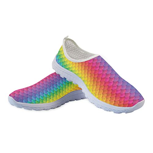 SCRAWLGOD Damen-Wanderschuhe, leicht, Netzstoff, Tennisschuhe, atmungsaktiv, Laufschuhe, Regenbogenfarbene Meerjungfrau-Waage., 38 EU von SCRAWLGOD