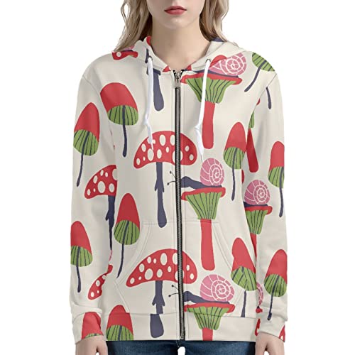 SCRAWLGOD Damen Zip Up Hoodie Oversized Sweatshirt Casual Langarm Tops Jacke mit Taschen, Süßer Pilz, 54 von SCRAWLGOD