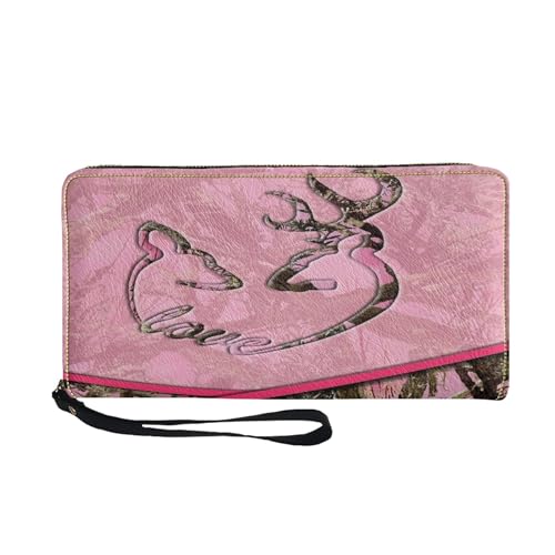 SCRAWLGOD Geldbörse für Damen, Reißverschluss, Kartenhalter, Clutch, PU-Leder, lange Geldbörse, Pink Camo Jagd, Casual von SCRAWLGOD