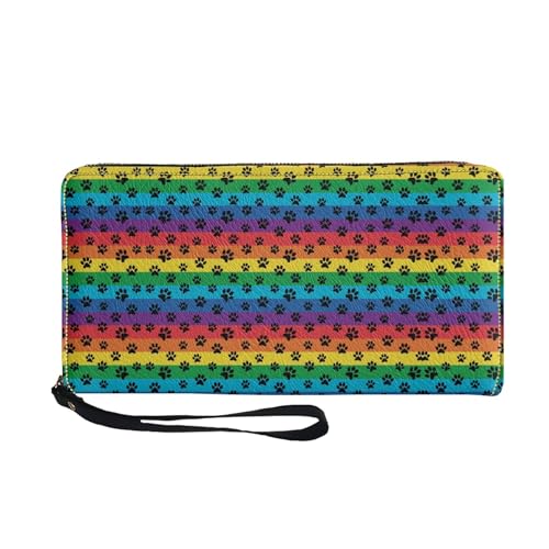 SCRAWLGOD Geldbörsen für Damen und Mädchen, Reißverschluss, Kartenhalter, Clutch, PU-Leder, lange Geldbörse, Organizer, Zubehör, Rainbow Paws von SCRAWLGOD