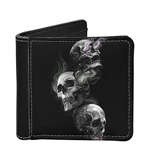 SCRAWLGOD Herren Geldbörse PU Leder Slim Bifold mit 4 Kreditkartenfächern Minimalistische Bifold Fronttasche Geldbörse, Cooler Totenkopf, Retro von SCRAWLGOD