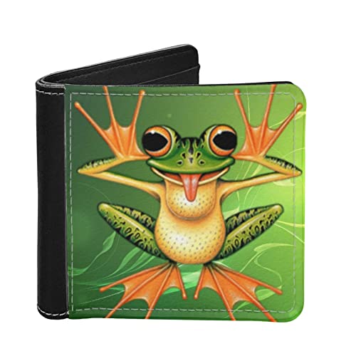 SCRAWLGOD Herren Geldbörse PU Leder Slim Bifold mit 4 Kreditkartenfächern Minimalistische Bifold Front Pocket Portemonnaie, lustiger Frosch, Minimalistisch von SCRAWLGOD