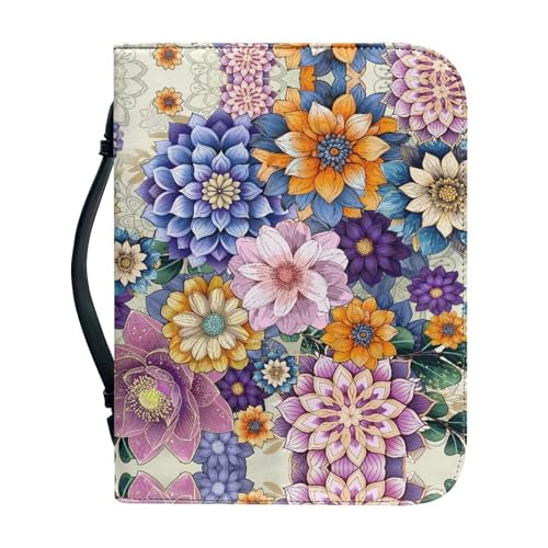 SCRAWLGOD Klassische Bibelhülle für Damen, Leder, Bibeltasche, Tragetasche, Bibeltasche mit Stiftfächern, Bibeltragetasche für Männer, Kinder, Mädchen, Damen, Mandala Floral, XX-Large von SCRAWLGOD