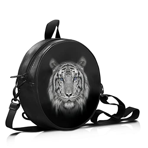 SCRAWLGOD Kleine Kreis-Umhängetasche für Teenager-Mädchen, Leder-Schultertasche für Frauen, Tragetasche Handtaschen, tiger, Einheitsgröße von SCRAWLGOD