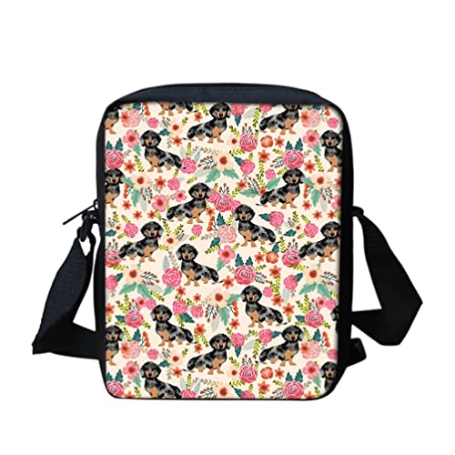 SCRAWLGOD Kleine Messenger Bag für Frauen Mädchen Geschenke Leichte Crossbody Schultertasche Reise Handy Geldbeutel Handtasche, Dackel Hund Floral, Einheitsgröße von SCRAWLGOD