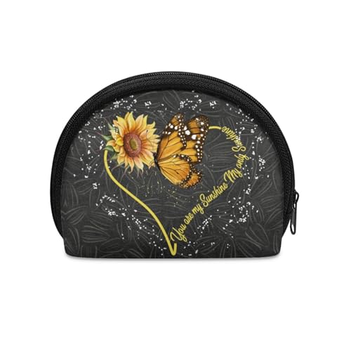 SCRAWLGOD Kleine Münzgeldbörse, Mini-Münztasche, Geldbörse, Schlüsselkartenetui, Kleingeld, Geldbörse, Reisetasche, Zubehör für Damen und Herren, Sonnenblumen-Schmetterling, Einheitsgröße von SCRAWLGOD