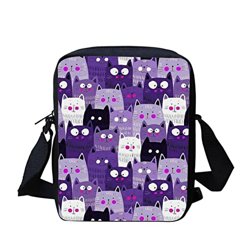 SCRAWLGOD Messenger Bags for Women Mini Handtasche Shoulder Bag Daily School Crossbody Bag for Teens Girls, Lila Katze, Einheitsgröße von SCRAWLGOD