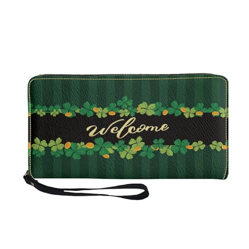 SCRAWLGOD Lange Geldbörse für Damen, mit Reißverschluss, kleine Mini-Clutch-Tasche, PU-Leder, Happy St. Patrick's Day von SCRAWLGOD