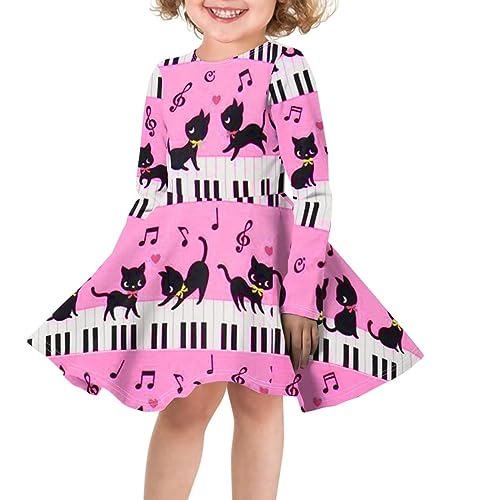 SCRAWLGOD Mädchen Kleider Midi Kleid Mode Langarm Skater Kleid Kinder Kleidung für Kinder, Klaviertaste Musiknote, 5-6 Jahre von SCRAWLGOD