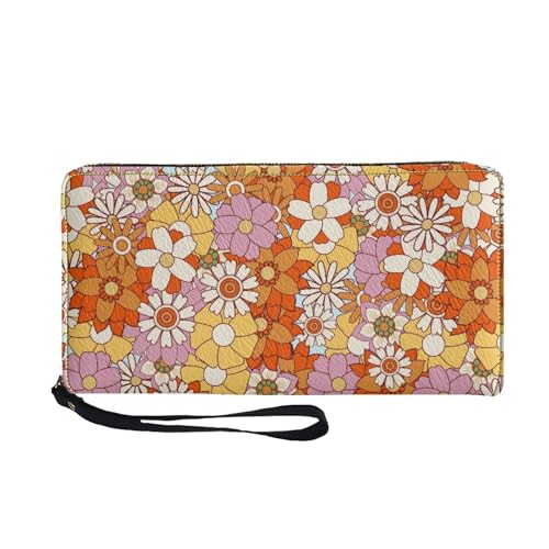 SCRAWLGOD Magican Butterfly Geldbörse für Damen, Reißverschluss, Kartenhalter, Clutch, PU-Leder, lange Geldbörse Organizer, Hippie Flower von SCRAWLGOD