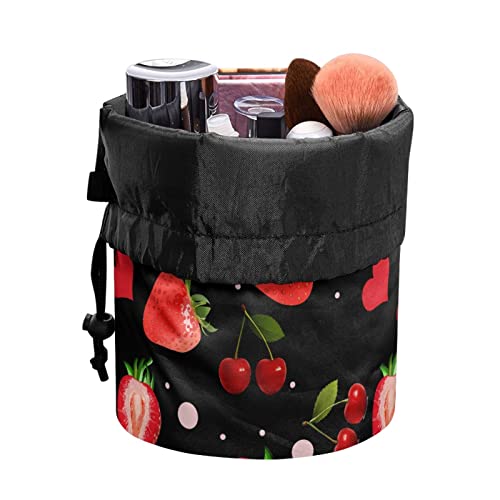 SCRAWLGOD Make-up-Tasche mit Kordelzug, Reise-Kosmetiktasche, groß, wasserdicht, für Damen und Mädchen, erdbeere von SCRAWLGOD
