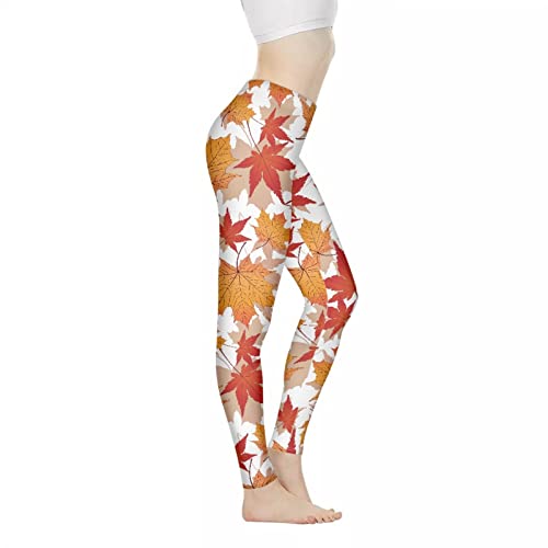 SCRAWLGOD Niedlicher Cartoon-Pilzdruck Damen Hohe Taille Leggings volle Länge Freizeit Workout Sport Yoga Hose, Herbstblätter, XXX-Large von SCRAWLGOD