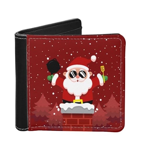 SCRAWLGOD Slim Bi-fold Wallets for Men's PU Leather RFID Blocking Wallet Travel Money Clip, Weihnachtsmann Cartoon, Minimalistisch von SCRAWLGOD