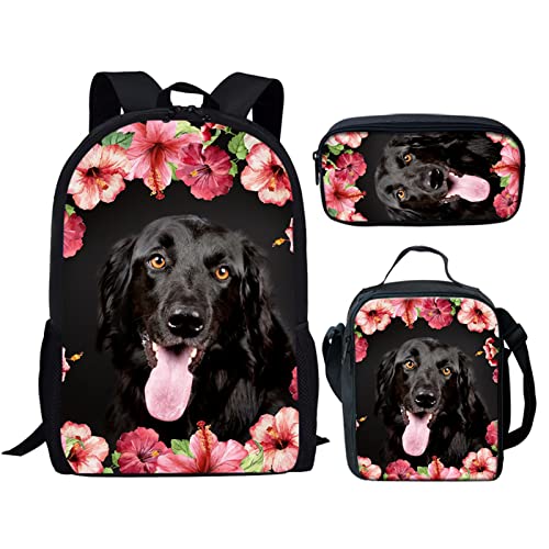 SCRAWLGOD Süße Schulrucksäcke für Jungen Mädchen Schultasche mit Lunchbox Federmäppchen Büchertasche, Hund Floral, Schulranzen-Set von SCRAWLGOD