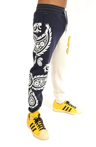 SCREENSHOT Fleece Pants 3202 Herren Streetwear Urban Fit Fleece-Hose – gestapelte Flare Sweatpants geripptes Abfallband Kordelzug, P11356-Marine, Mittel von SCREENSHOT