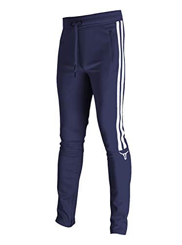 SCREENSHOT Herren Hip Hop Premium Slim Fit Urban Trainingshose – Athletic Jogger Bottom mit Seitenband Streetwear, P11008-navy, Groß von SCREENSHOT