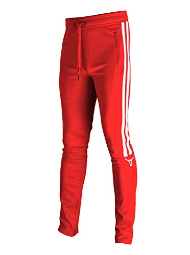 SCREENSHOT Herren Hip Hop Premium Slim Fit Urban Trainingshose – Athletic Jogger Bottom mit Seitenband Streetwear, P11008-rot, Groß von SCREENSHOT