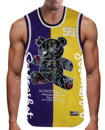 SCREENSHOT Herren Hip-Hop Premium Urban Sreetwear Jersey Top - NYC Style Basketball Sports Team Farbe Mesh Tops, Tk1113-lila, Klein von SCREENSHOT
