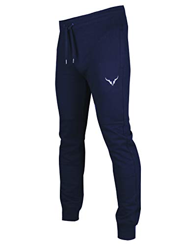 SCREENSHOT Herren Premium Slim Fleece-Hose mit Reißverschlusstaschen – Sportliche Jogger Fitness Workout Gym Sweatpants - Blau - Mittel von SCREENSHOT