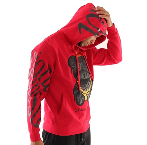 SCREENSHOT Herren Urban Premium Fleece Hoodie – Animation Cartoon Charakter Stickerei Patch Gel Print Kapuzen-Sweatshirt, H11222-rot, Large von SCREENSHOT