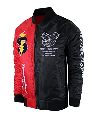 SCREENSHOT Hip-Hop Urban NYC Fashion Gepolsterte Bomberjacke - Gestepptes Futter Outdoor Streetwear Graffiti Patch Reißverschluss Top, J5110pd-rot, Medium von SCREENSHOT