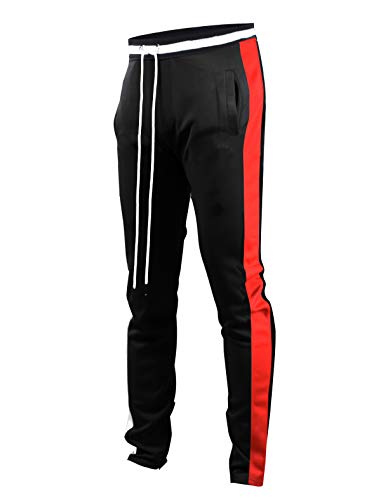 SCREENSHOT Marke Herren Hip Hop Premium Slim Fit Trainingshose – Athletic Jogginghose mit Seitenband, S41700-bk/Rd, Klein von SCREENSHOT